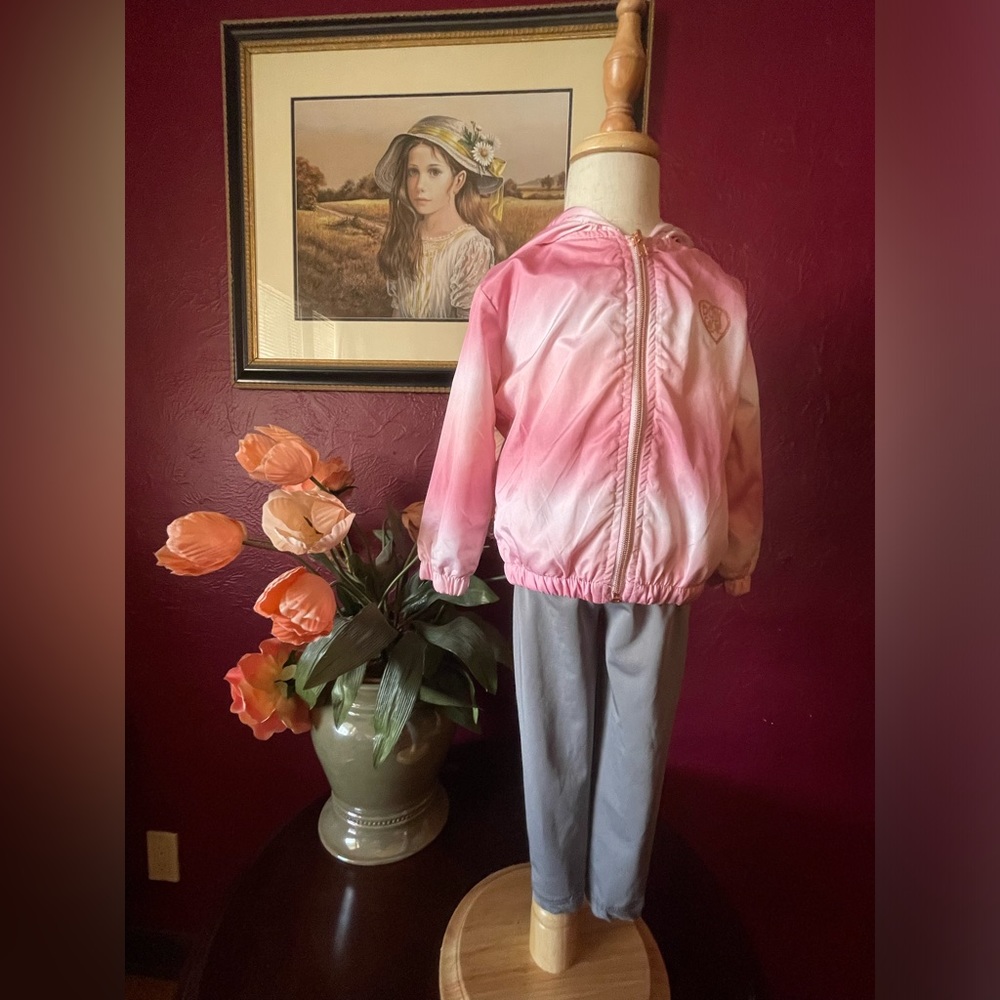 24M Body Glove kids gear, pink and white windbreaker coat and gray pants